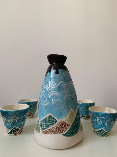 Damla Pottery - El Yapımı Seramik Sürahi Ve bardak Takımı